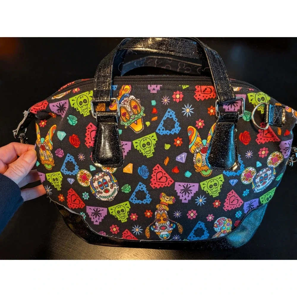 Disney Dia de los Muertos Sugar Skull Mickey Minnie Satchel Bag Crossbody Black